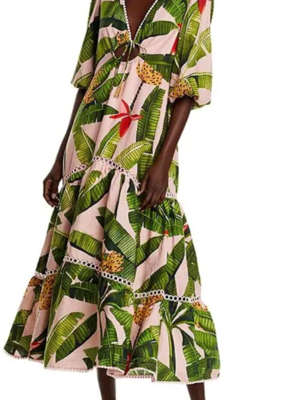 Farm Rio Womens Banana Leaves Tiered Maxi Dress   New this was $285